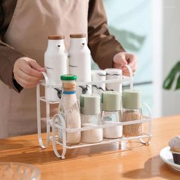 Kitchen Storage Spice Rack 2 Tier Organization Holder Multifunction Shelf For Seasoning Sauce Bottle Salt Bag Collection G2AB