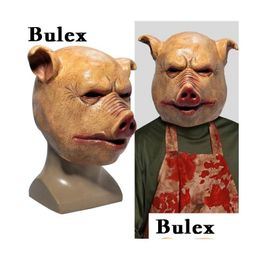 Party Masks Bex Scary Horror Latex Pig Head Mask Masquerade Costume Animal Cosplay Fl Face Halloween Party Decoration Drop Delivery Ho Dhdti