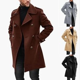 Trench Coat Men Classic Double Breasted Long Coat Mens Clothing Long Jackets Coats British Style Overcoat S-4XL Size 240124