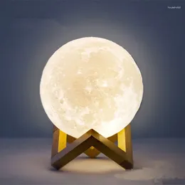 Night Lights LED Light 3D Print Moon Lamp With Stand And Battery Color Change Bedroom Decor For Kids Gifts Lampara De