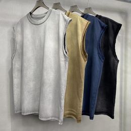 Men's T Shirts Batik Made Old Loose-cut Shoulder Wash Vest