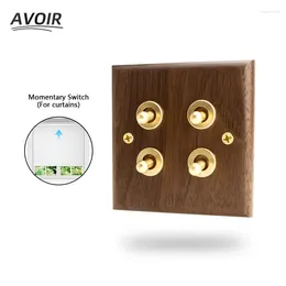 Smart Home Control Avoir Black Walnut Wall Light Switch Solid Wood Electrical Socket With Usb Windows Shutter Curtain Led Dimmer Brightness