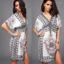 Casual Dresses Women's Spring Summer V-neck Milk Silk Plus Size Printed Beach Skirt Dress