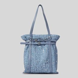 Shoulder Bags Sopping Belt Buckle Sequin Tote For Women Luxury Designer andbag and Purses 2023 New In Fasion Simple Denim Soulder BagH24131