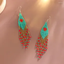 Dangle Earrings Fringe Hand Knitting Beading Bohemia Simple Red Sun Fashion Geometry Alloy Ma'am Rice Bead