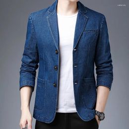 Men's Suits Denim Jacket Men Black Royal Blue Business Casual Blazer Spring And Autumn Simple Stylish Young Middle-aged Suit