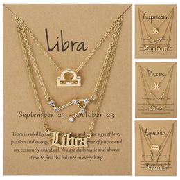 Pendant Necklaces 3Pcs/set 12 Zodiac Sign Necklace For Women Constellation Chain Choker Birthday Jewellery With Cardboard Card