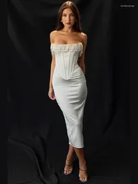 Casual Dresses Elegant Backless Tassels Dress For Women Fashion Sleeveless Strapless Slim Fit Female Holiday Evening Party Robes