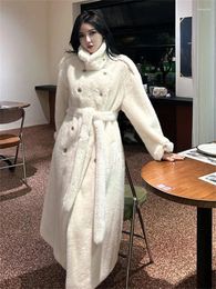 Women's Fur Mink Coat Women Long Thickened Warmth Belt Slim Stand Collar High Quality