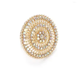 Cluster Rings Classic Gold Colour Women Indian Jewellery Retro Round Party Female CZ Zircon Ring Stylish Wedding Gift