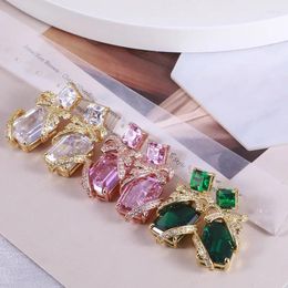 Stud Earrings Elegant Sparkle Geometric Square Colour Zircon Sweet Bow Big