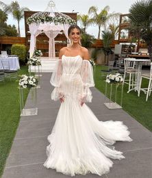 Wedding Dresses 2024 Strapless Off The Shoulder Vestido De Novia Lace Tulle Appliques Bridal Gowns Custom Made 326 326