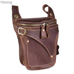 Cell Phone Pouches Crazy Horse Leather motorcycle Bag For Men Genuine Leather Belt Bag High Vintage Mens Waist Pack Male Hip Fanny Packs Bag YQ240131