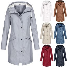 Casacos de trincheira femininos moda feminina sólida ao ar livre blusão manga longa com capuz capa de chuva à prova de vento casaco de chuva outwear casaco
