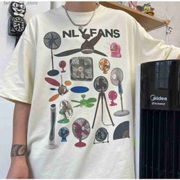 Men's T-Shirts Pure cotton trendy summer electric fan collection picture interesting niche trendy brand mens and womens short-sleeved T-shirt Q240131