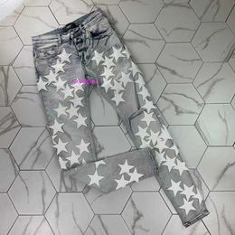 Men's Jeans Designer Amirs Jeans Mens Gaorls New Co Branded White Star Pierced Micro Elastic Slim x Chemist NdxEODI