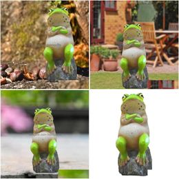 Garden Decorations Miniature Funny Frog Resin Statue Animal Sitting Scpture Accessory Courtyard Lawn Decoration Drop Delivery Dhuwc