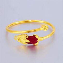 Ruby Animal Zirconia Charm 18k Yellow Gold Filled Beautiful Womens Bangle Bracelet Adjust Jewellery Pretty Gift1933