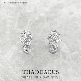 Stud Earrings Ear Seahorse Fine Jewerly For Women Trendy Romantic Gift In 925 Sterling Silver