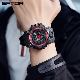 golden Sport Watch SANDA Brand Watches LED Digital Wristwach Multifunctional Men Clock Led Stopwatch S Shock Sport Watch 3132 240125