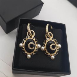 2022 Top quality Charm oval shape Drop earring with nature black agate beads and diamond in 18k gold plated for women wedding jewe290Z