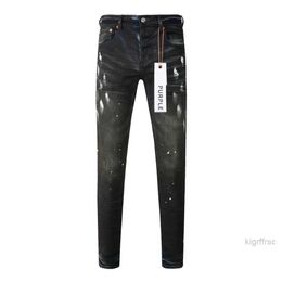 New Purple Brand Paint Graffiti Mens High Street Slim Fit Skinny Black Denim Jeans Pants Streetwear JQ2Q JQ2Q