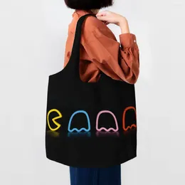 Shopping Bags Reusable Ghosts Arcade PC Video Game Bag Women Canvas Shoulder Tote Durable Grocery Shopper Handbag Gifts