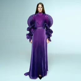 Casual Dresses 2024 Pleated Organza Prom Maxi Dress Purple Unique Puff Sleeve Formal Party Vestidos De Fiesta