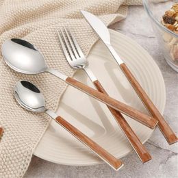 Stainless Steel Cutlery Set with Wooden Handle Eco-Friendly Western Tableware Sets Spoon LNIFE Fork High Quality Tableware234G