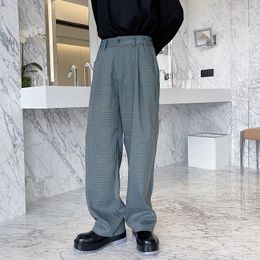 Men's Pants 2024Korean Pant Loose Straight Casual Style For Men Wide Leg Suit Man Trend Fashion Vintage Plaid Yuppie Long Trousers