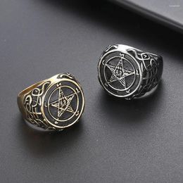 Cluster Rings Valily Mens Stainless Steel Ring Baphomet Goat Pentagram Satanic Leviathan Cross Gothic Witch Jewelry For Man