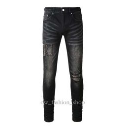 Amirs Designer Mens Jeans Purple Jeans High Street Hole Star Patch Men's Womens Amirs Star Embroidery Panel Trousers Stretch Slim-fit Trousers Pants 554 168