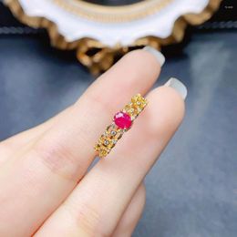 Cluster Rings FS S925 Sterling Silver Inlay 4 5mm Natural Ruby Ring With Certificate Fashion Fine Charm Weddings Jewellery For Women MeiBaPJ