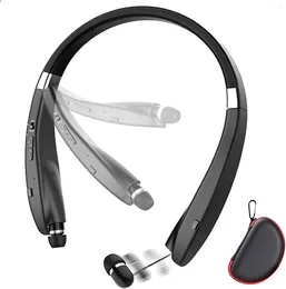 Neckband Bluetooth Headset Wireless Retractable Headphones Foldable Earbuds Noise Cancelling Hifi Stereo Sound With Carry Case