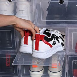 6 Pcs Shoe Box Storage Large Case Capacity Collapsible Clothing Rack Plastic Shoes Organizer Men Women Clear Container 240125