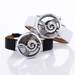 Wristwatches Lady Womans Wrist Watches Simple Casual Engraving Hollow Stylish Musical Note Painted Leather Bracelet Watches1288D