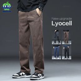 2023 Winter High Quality Soft Lyocell Fabric Jeans Men Elastic Waist Loose Straight Thick Denim Trousers Male Plus Size 5XL 240125