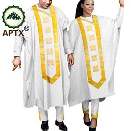 Ethnic Clothing African Wedding Robe For Couple Abaya Shirt Pants 3 Pieces Women Matching Men's Set Evening Party Prom Y23C099