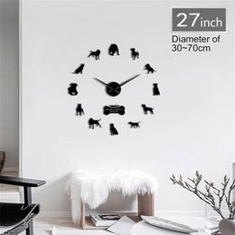 Pit Bull Decorative 3D DIY Wall American Staffordshire Terrier Fashion Home Clock With Mirror Numbers Stickers 201212248j