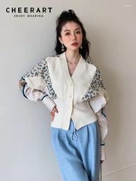 Women's Jackets CHEERART Vintage Knitted Winter For Women 2024 Patchwork Batwing Tunics V Neck Desinger Coat Fall Outfits Outwears