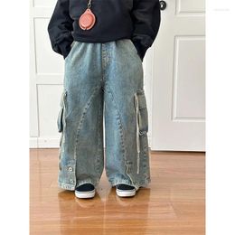 Trousers Children Clothing Kids Casual Pants 2024 Spring Fashionable Korean Style Denim Overalls Boys Girls Vintage Wide-leg
