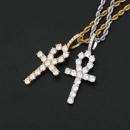 925 STERLING SILVER BLING OUT ANKH CROSS PENDANT 24 ROPE CHAIN 7 6g CUBIC ZIRCONIA HIPHOP JEWELRY FOR MEN WOMEN236w