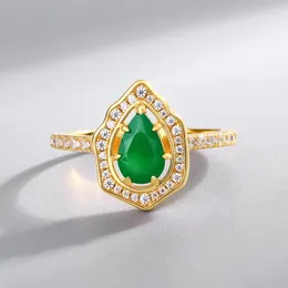 Cluster Rings Natural Green Agate Ring S925 Sterling Silver 10k Gold Plated Zircon Faceted Adjustable Women Gemstone Fine Jewellery