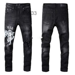 Mens Jeans Clothing Designer Amires Denim Pants 817 Black Amies High Street Letter Angel Pattern Casual Micro Elastic Cotton Youth Tight for Men Distres2