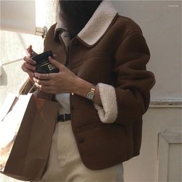 Women's Jackets Alien Kitty Retro Spring Lamb Wool Women OL Vintage Office Wear 2024 Full Sleeve Elegant Lady High Street Coats Slim