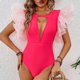 Women's Swimwear 2024 Ruffle Women V Neck One Piece Swimsuit Summer Halter Beachwear Sexy Bathing Suit Vintage Monokini Fem