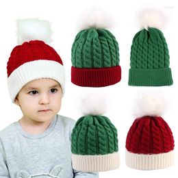 Hats Autumn/Winter Christmas Children's Knitted Hat Winter Warm Baby Woolen Red Green Gifts Kids Party