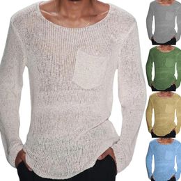 Casual Solid Color Slim Fit Knit Tops for Men Spring Long Sleeve Crew Neck Knitting T Shirts Mens Clothes Leisure Tee Shirt 240131