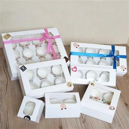 20pcs White Kraft Paper Box with window 1 2 3 4 6 8 Hole Cupcake Box Insert Small Large Cake Packing Muffin Cardboard2309