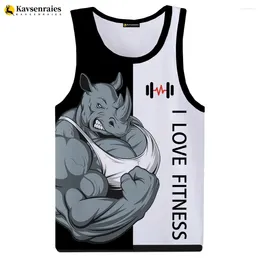 Men's Tank Tops Rhinoceros Love Fitness 3D Cartoon Animal Letter Print T-shirt Sleeveless Vest Harajuku Streetwear GYM Men Clothing